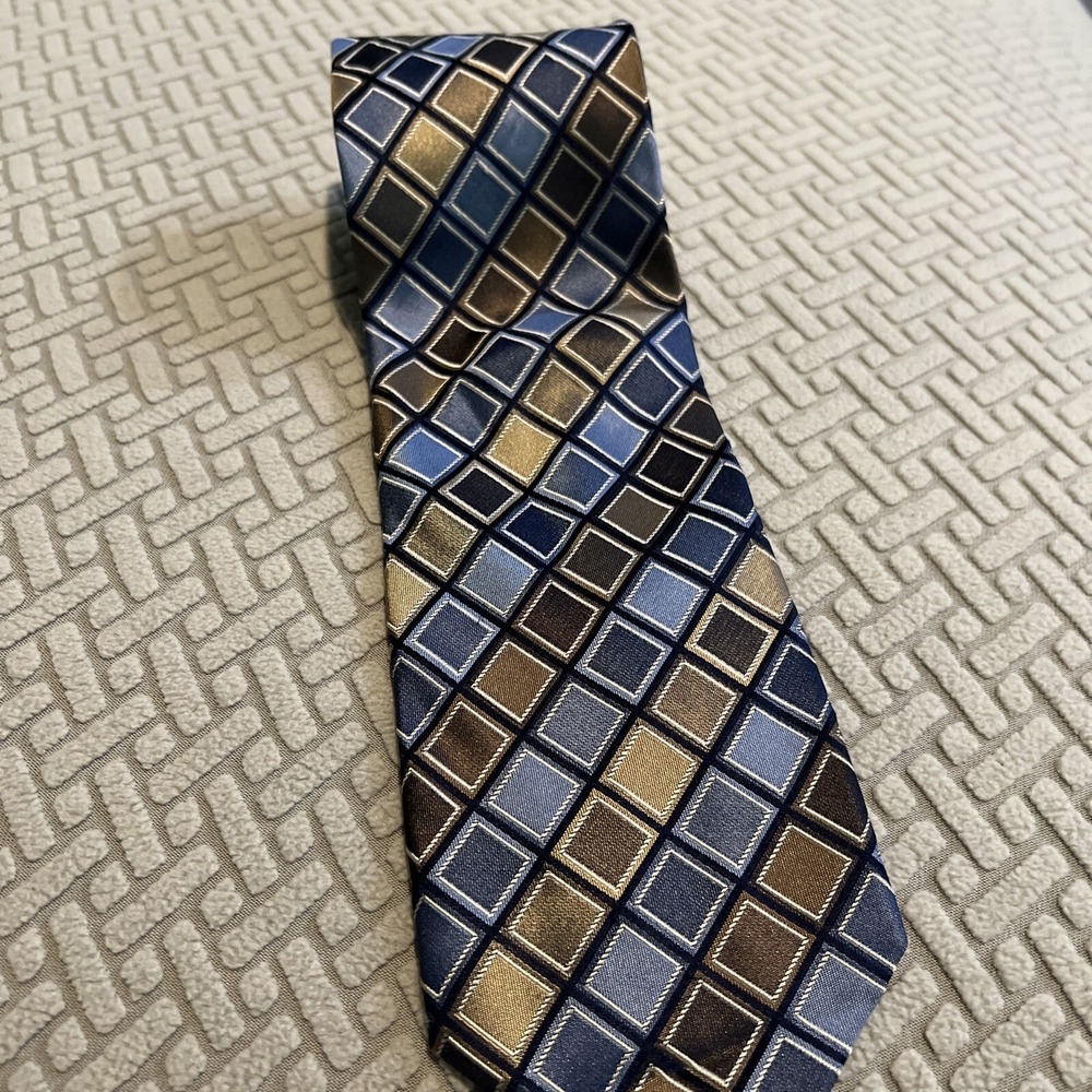 BARDELLI ROMA Necktie BLUE/GOLD 100% Silk  60"L X 3.75"W USA MADE